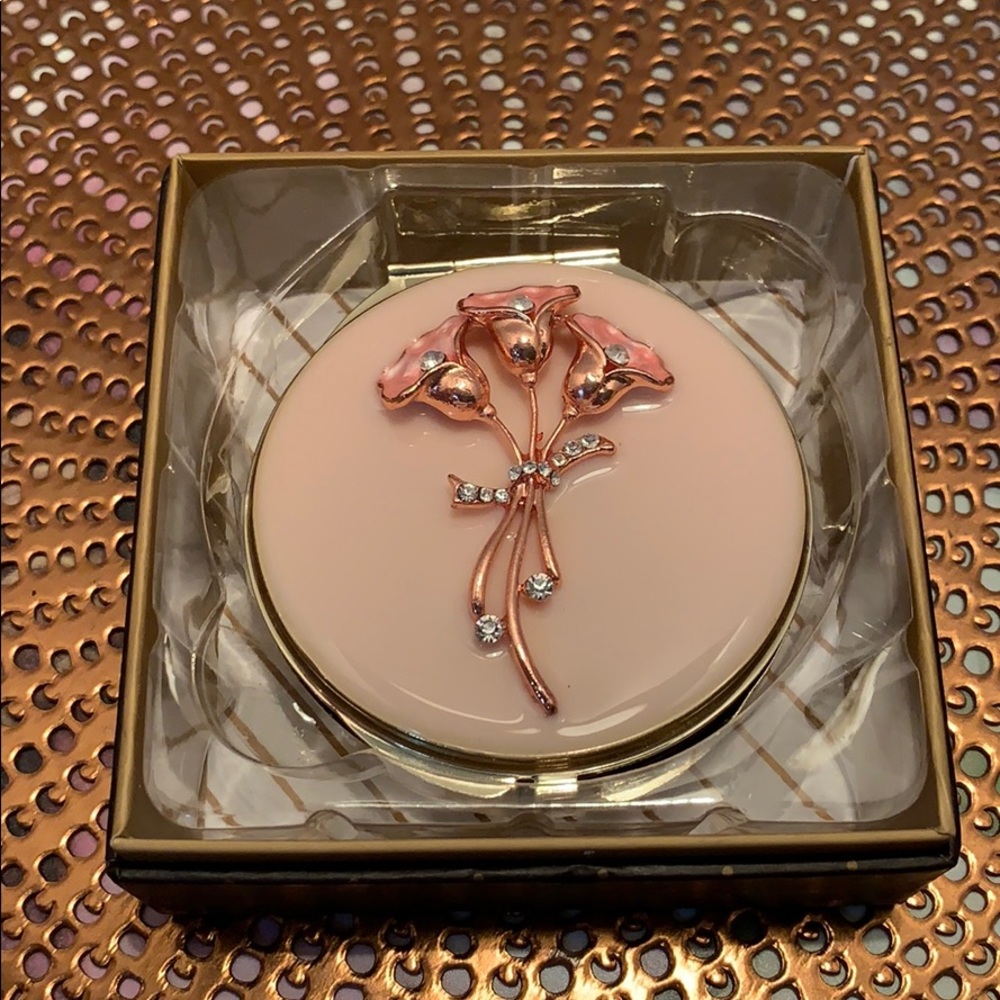 Pretty Pink two-sided mirror w/ bejeweled lilies